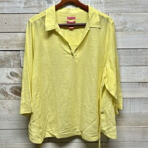 Isaac Mizrahi Linen Top Womens 3X Yellow Tunic Beach Lagenlook Resort Coastal